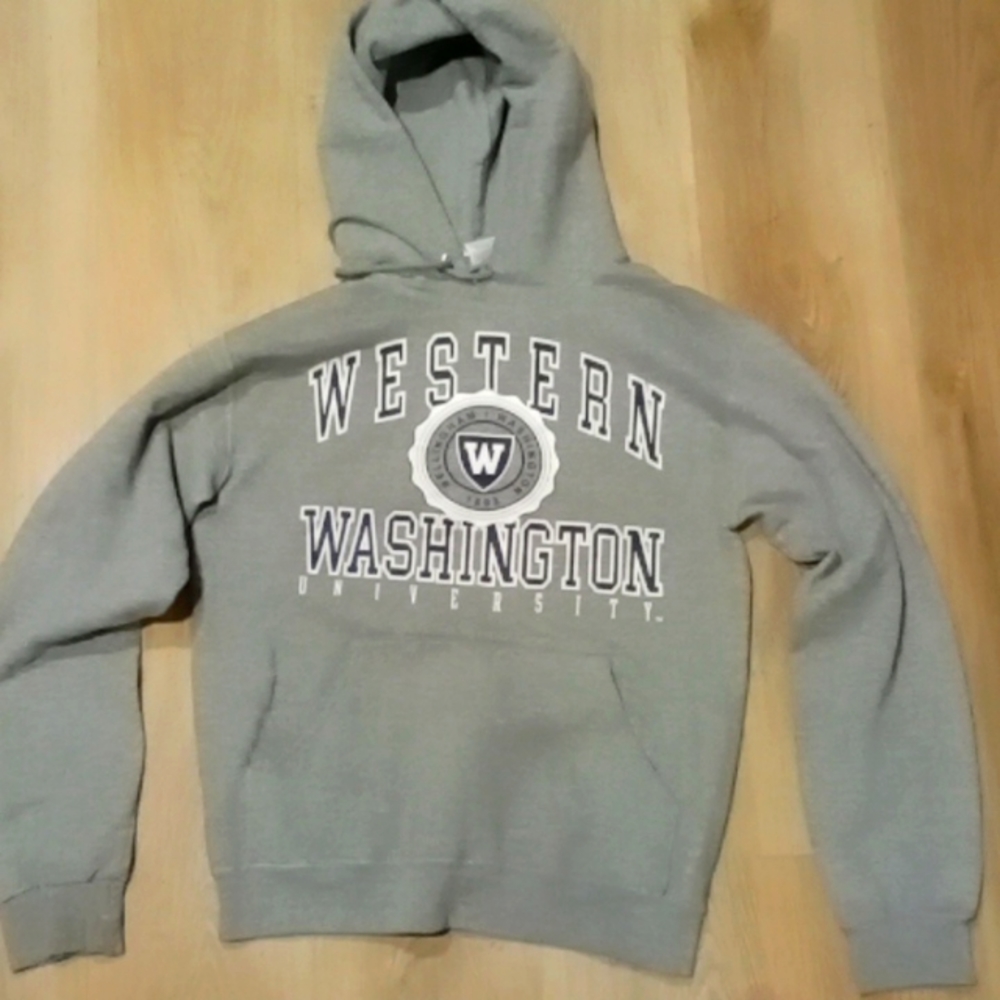 Jerzees Western Washington University small gray hoodie with front hand pockets!